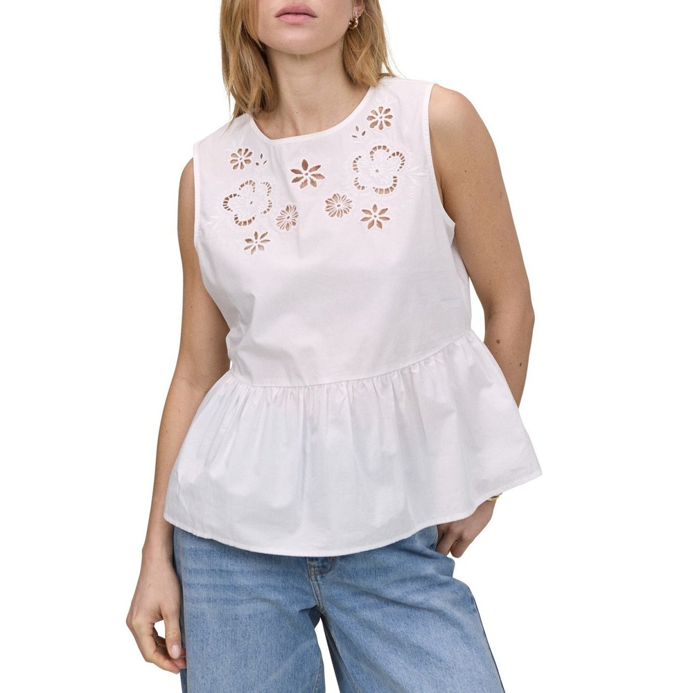 Nobody's Child Vera Floral Eyelet Cotton Peplum Top White US 2 Broderie